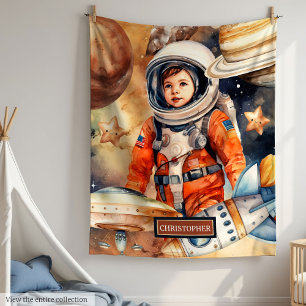 Custom Name Blanket with Rocket and Planet Design