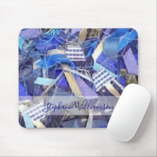 Custom Name Blue Abstract Maximalist Stripes  Mouse Pad