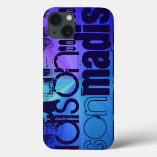 Custom Name; Blue & Abstract Purple, Green, Blue iPhone 13 Case