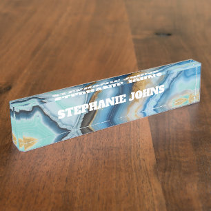 Custom Name Blue Agate Turquoise Gold Monogram Nameplate