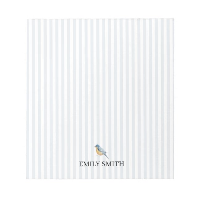 Custom Name Blue Bird Painting Stripe Notepad (Front)