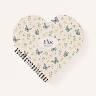 Custom Name Blue Butterfly Bow Vintage Floral Gift Notebook
