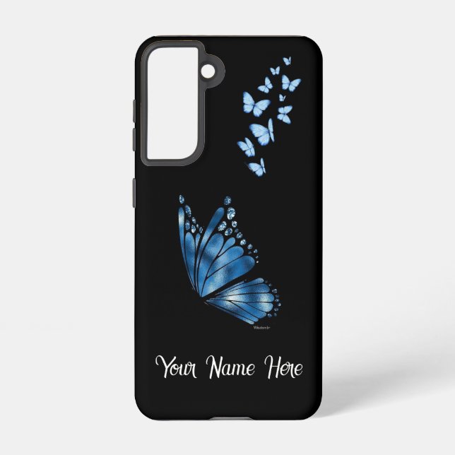 Custom Name Blue Butterfly Samsung Galaxy S21 Case (Back)
