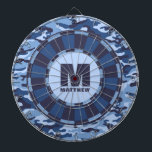 Custom Name Blue Camo Dartboard<br><div class="desc">Personalise this blue camouflage dartboard with your name and initial. Great gift for a teen boy. Designed for you by Blackberry Boulevard.</div>