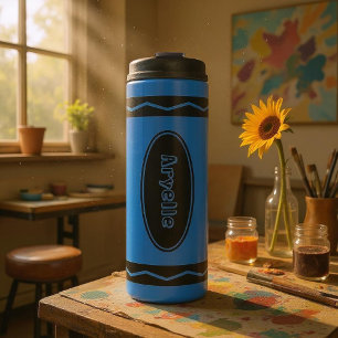 Custom Name Blue Crayon Travel Mug Thermal Tumbler