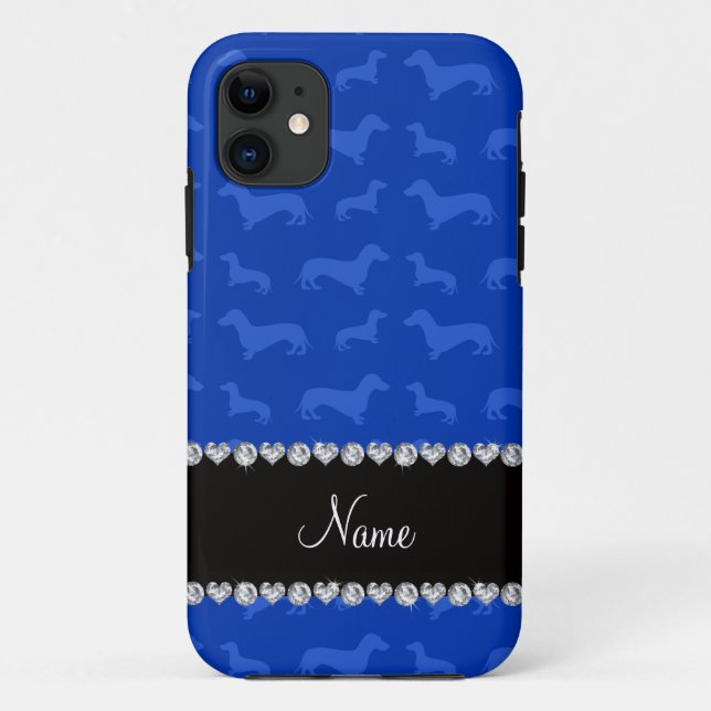 Custom name blue dachshund black heart stripe Case-Mate iPhone case (Back)