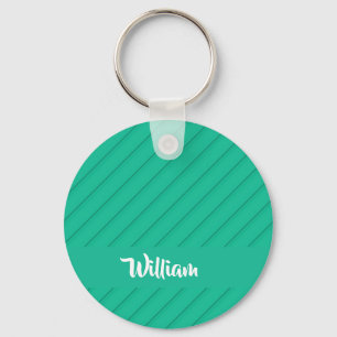 Custom name blue diagonal plastic textured key ring