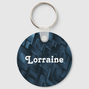 Custom name blue diamond shapes key ring