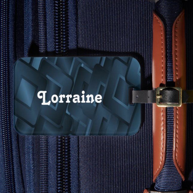 Custom name blue diamond shapes luggage tag (Front Insitu 4)