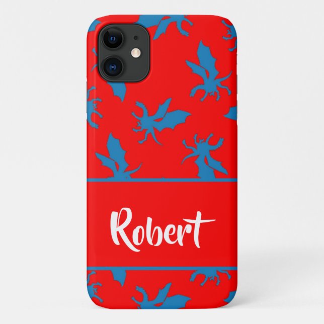 Custom name blue dragons on red Case-Mate iPhone case (Back)