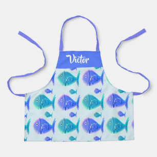 Custom name blue fish apron