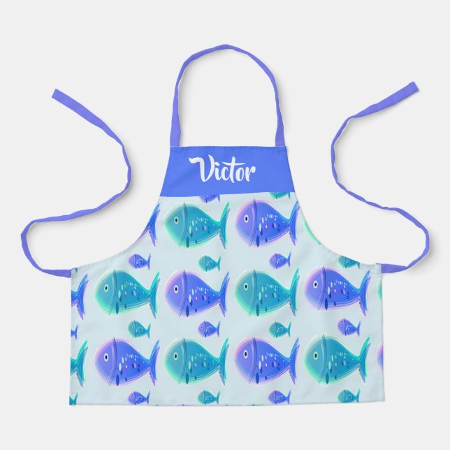 Custom name blue fish apron (Front)