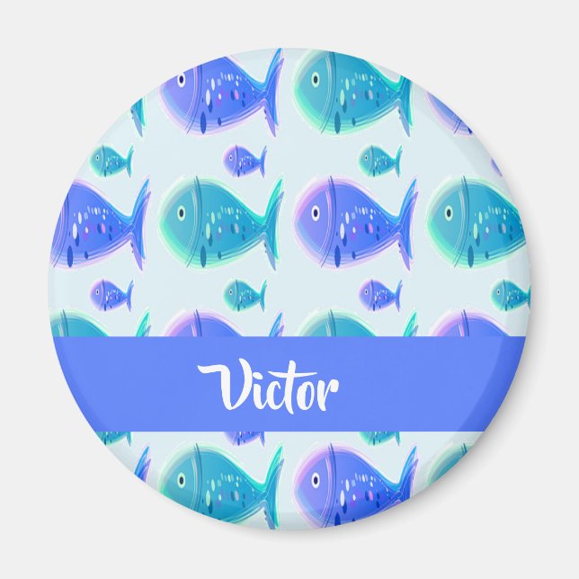 Custom name blue fish magnet (Front)