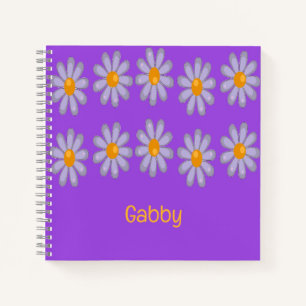 Custom name blue flowers on purple notebook