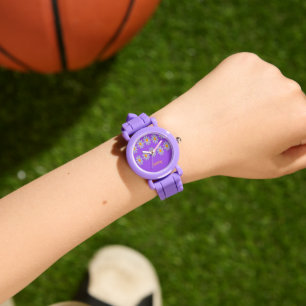 Custom name blue flowers on purple watch
