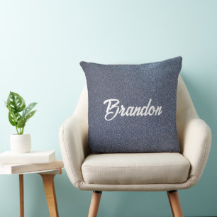 Custom name blue glitter cushion