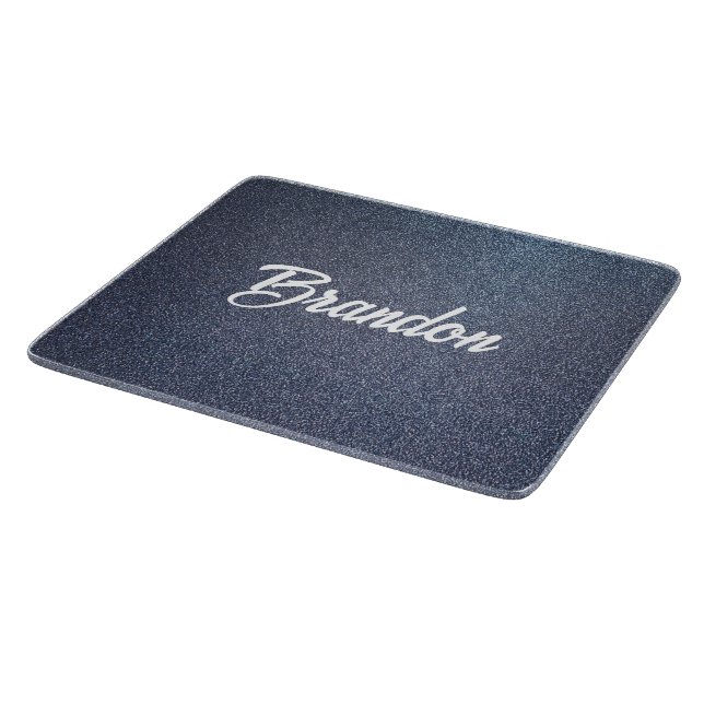 Custom name blue glitter cutting board (Corner)