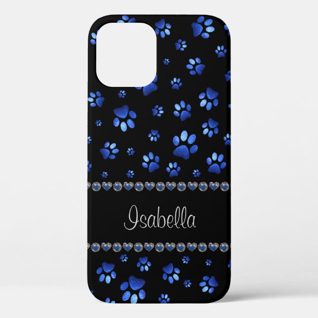 Custom name, blue glitter dog paws  Case-Mate iPhone case (Back)