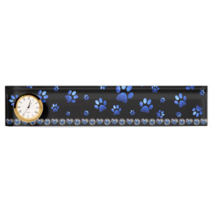 Custom name, blue glitter dog paws  nameplate