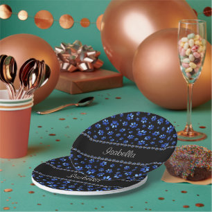 Custom name, blue glitter dog paws paper plate