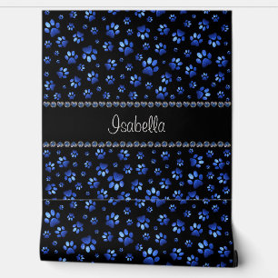 Custom name, blue glitter dog paws wallpaper