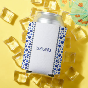 Custom name, Blue glitter heart can cooler