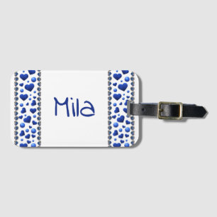 Custom name, Blue glitter heart Luggage Tag