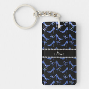 Custom name blue glitter high heels bow key ring