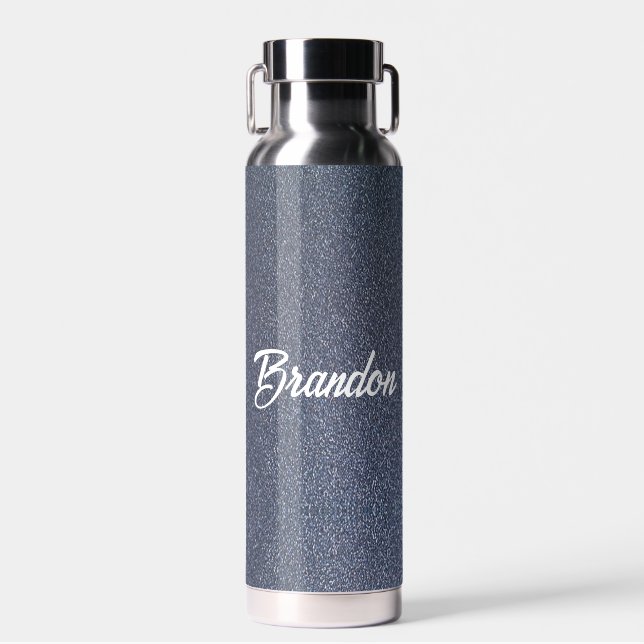Custom name blue glitter water bottle (Front)