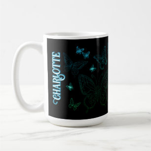 Custom Name Blue Green Butterfly Gift for Her Coff Coffee Mug