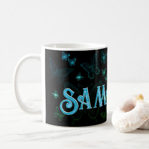 Custom Name Blue Green Butterfly Gift for Her Coffee Mug