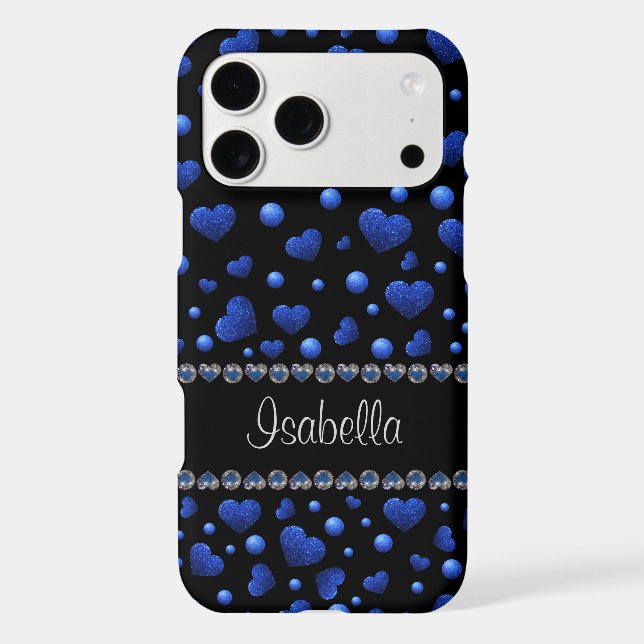 Custom name, Blue heart glitter pattern  (Back)