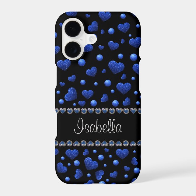 Custom name, Blue heart glitter pattern  (Back)