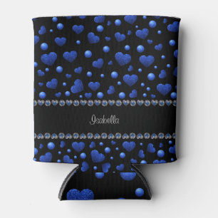Custom name, Blue heart glitter pattern Can Cooler