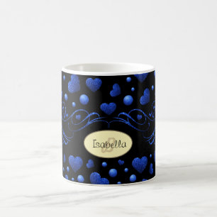 Custom name, Blue heart glitter pattern Coffee Mug