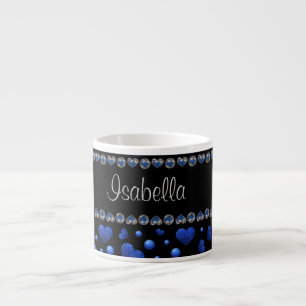 Custom name, Blue heart glitter pattern Espresso Cup