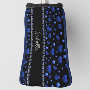 Custom name, Blue heart glitter pattern Golf Head Cover