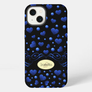 Custom name, Blue heart glitter pattern iPhone 13 Case