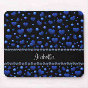 Custom name, Blue heart glitter pattern Mouse Pad