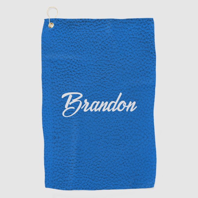 Custom name blue leather golf towel (Front)