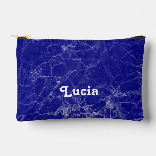 Custom name blue marble pattern accessory pouch (Front)