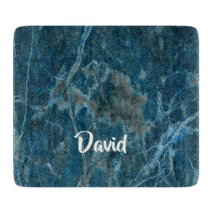 Custom name blue marble tile cutting board