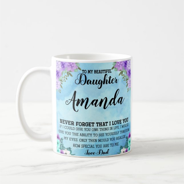 Custom Name Blue Message for Daughter from Dad Coffee Mug (Left)