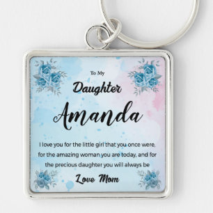 Custom Name Blue Message for Daughter from Mum Key Ring