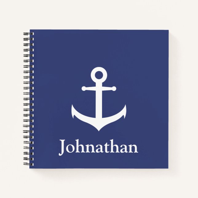 Custom Name Blue Nautical Spiral Notebook (Front)