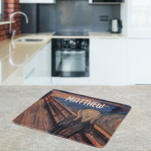 Custom name blue orange painting The Scream Cutting Board