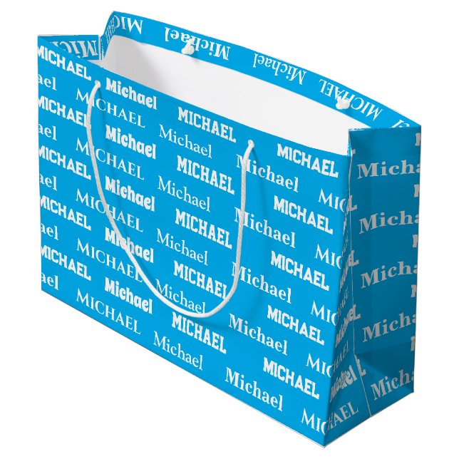 Custom Name  Blue Personalised Boy Birthday Large Gift Bag (Back Angled)