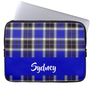 Custom name blue plaid pattern laptop sleeve