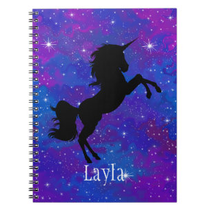 Custom Name Blue/Purple Galaxy Unicorn Notebook