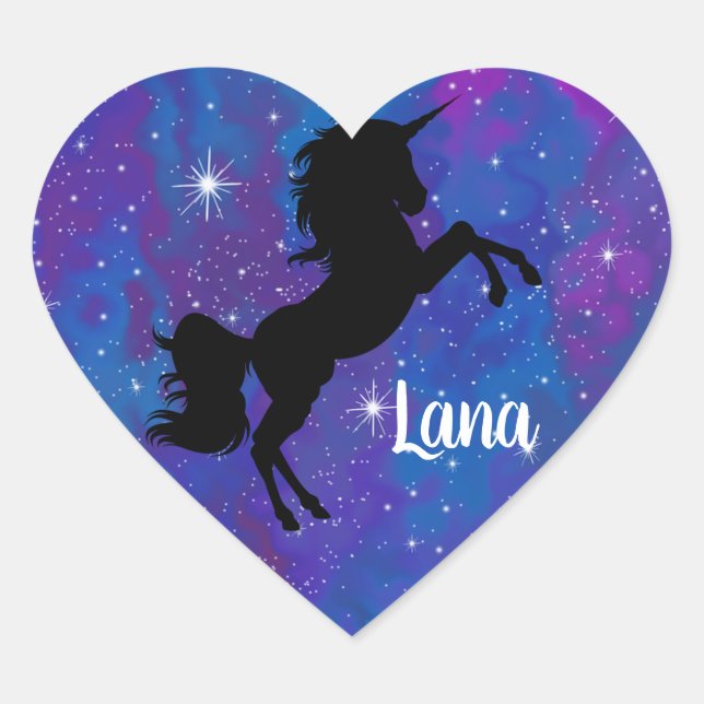 Custom Name  Blue/Purple Galaxy Unicorn Sticker (Front)